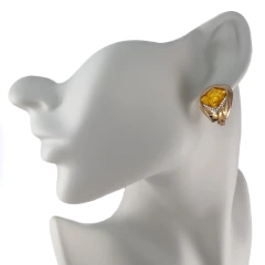 Серьги из золота с янтарем и фианитами