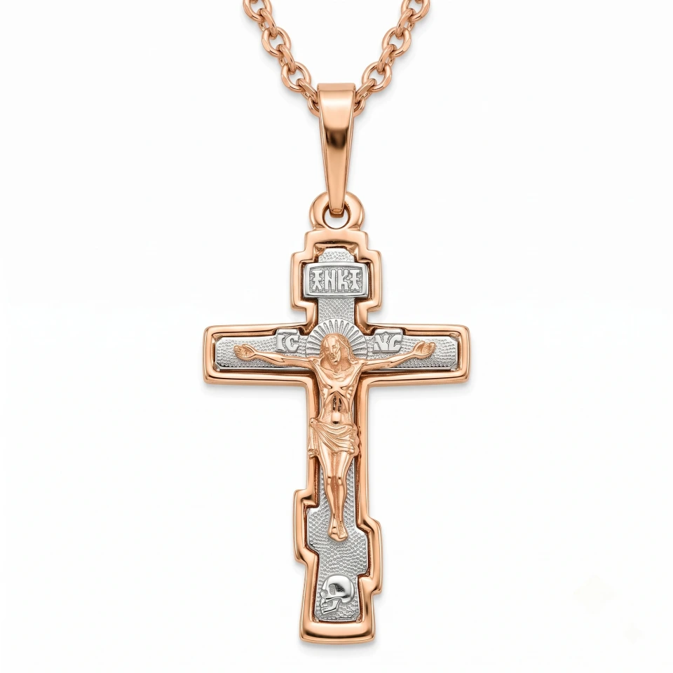 Крестик православный из красного золота