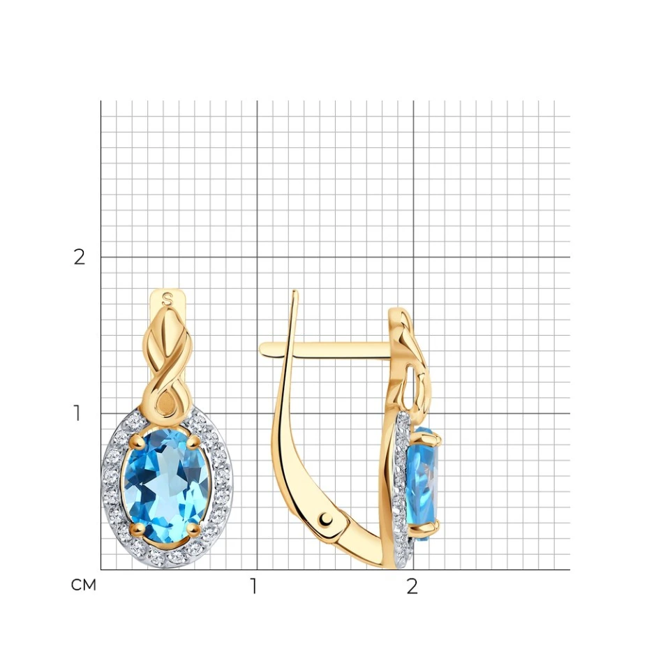 Серьги из красного золота с топазами и фианитами