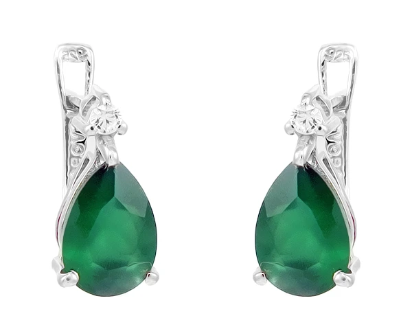 Серьги из серебра с агатом и фианитами