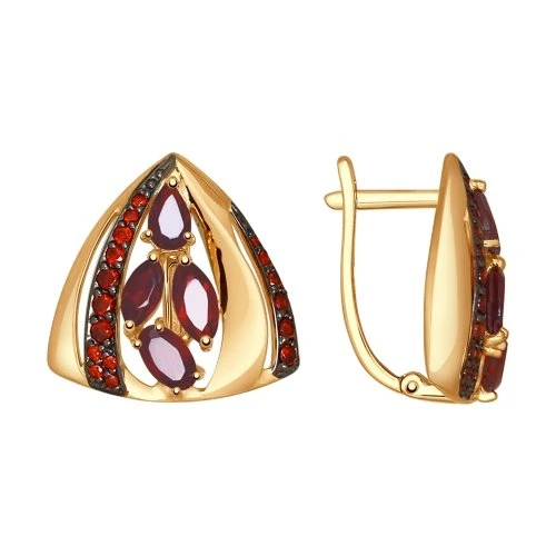 Серьги из красного золота с гранатами и фианитами