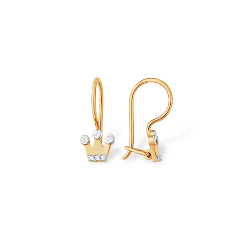 Серьги «Короны» из красного золота 585 пробы с фианитами