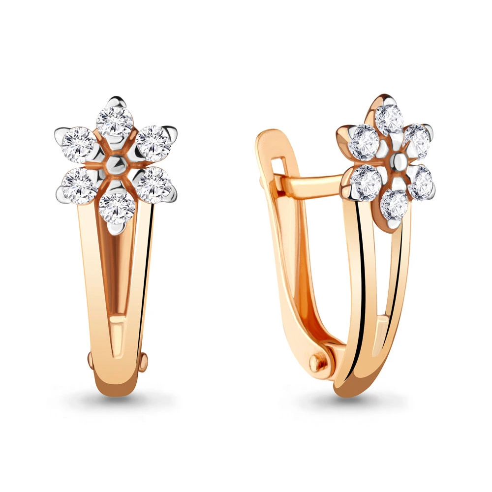 Серьги из красного золота 585 пробы с фианитами
