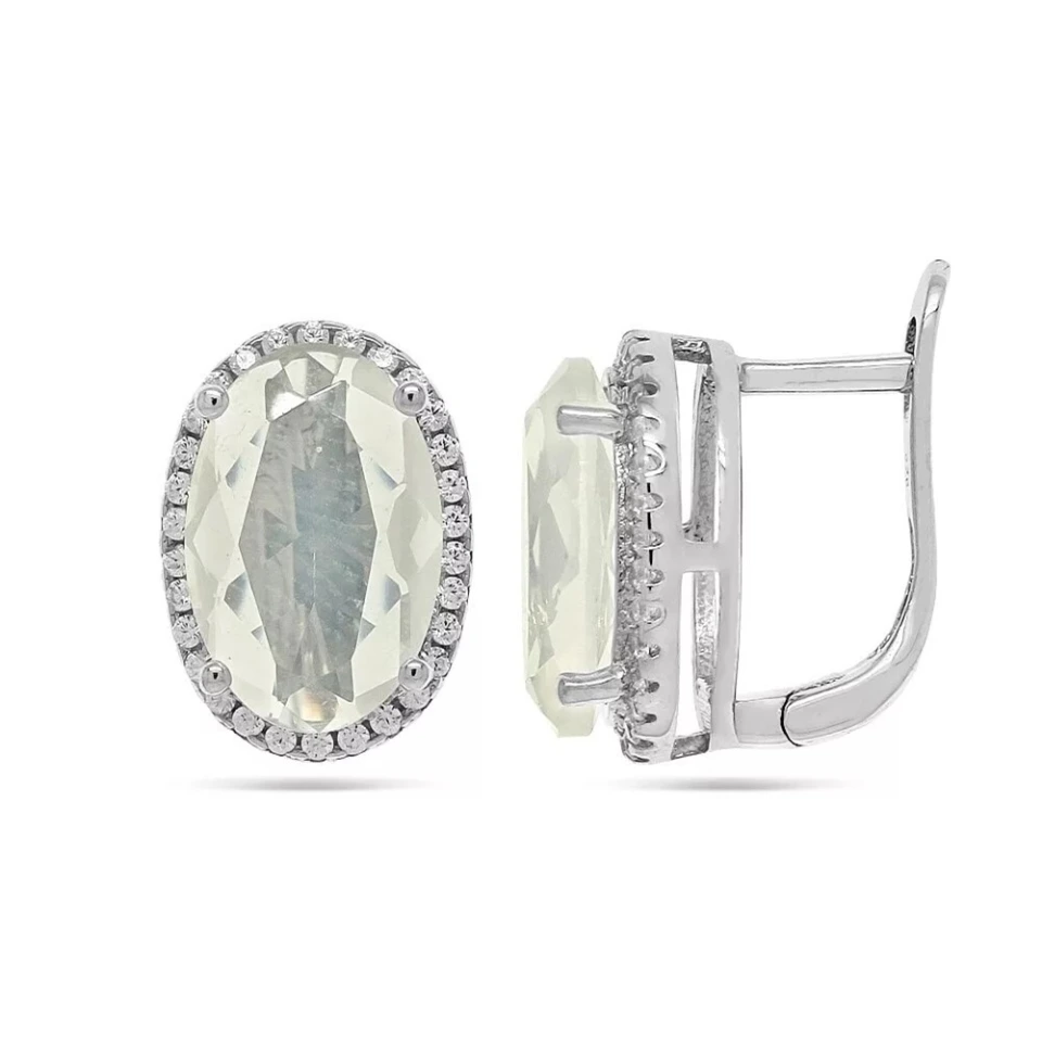 Серьги из серебра с лунным камнем и цирконами