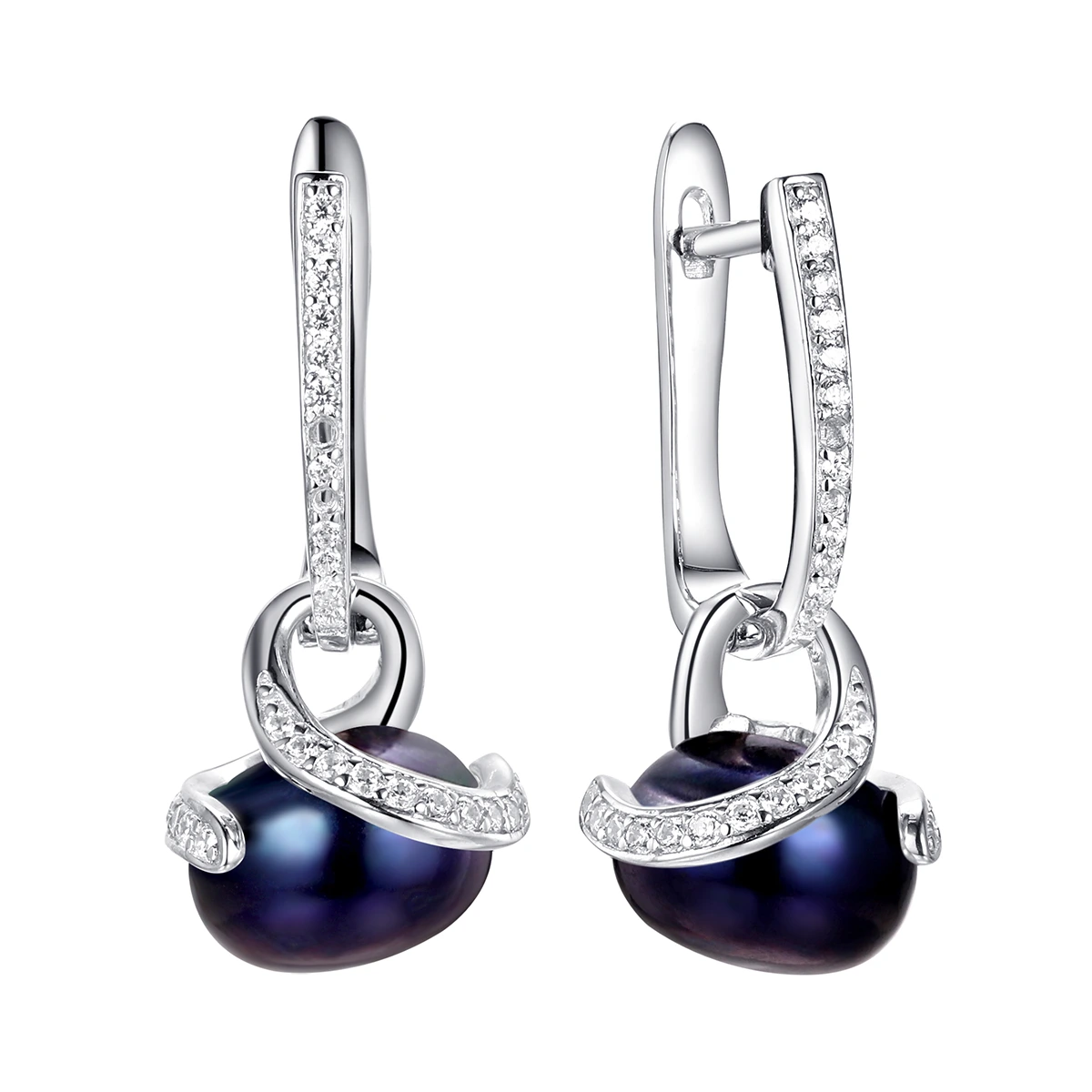 Серьги из серебра с жемчугом и фианитами