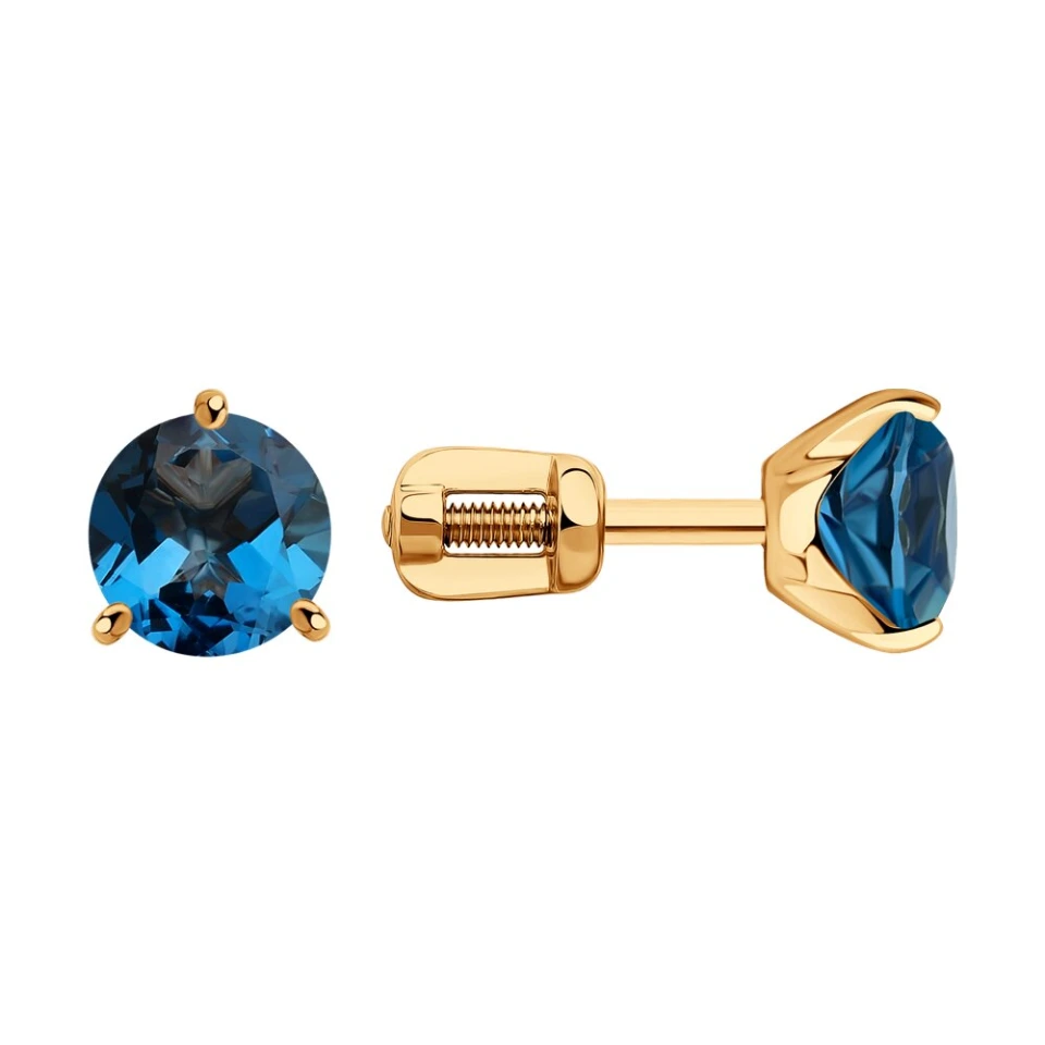 Серьги пусеты из красного золота с топазами