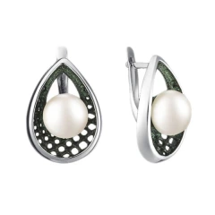 Серьги из серебра сжемчугом и эмалью