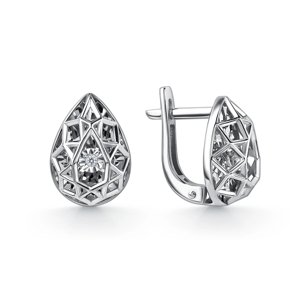 Серьги из белого золота с танцующим бриллиантом