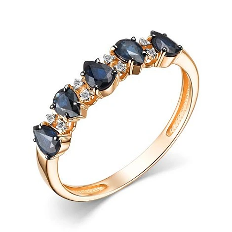 Кольцо из красного золота с сапфирами и бриллиантами