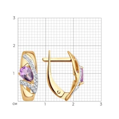 Серьги из красного золота с аметистами и фианитами
