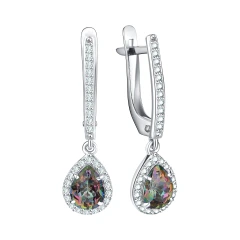 Серьги из серебра с фианитами и кварцем