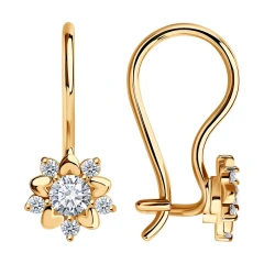 Серьги из красного золота 585 пробы с фианитами