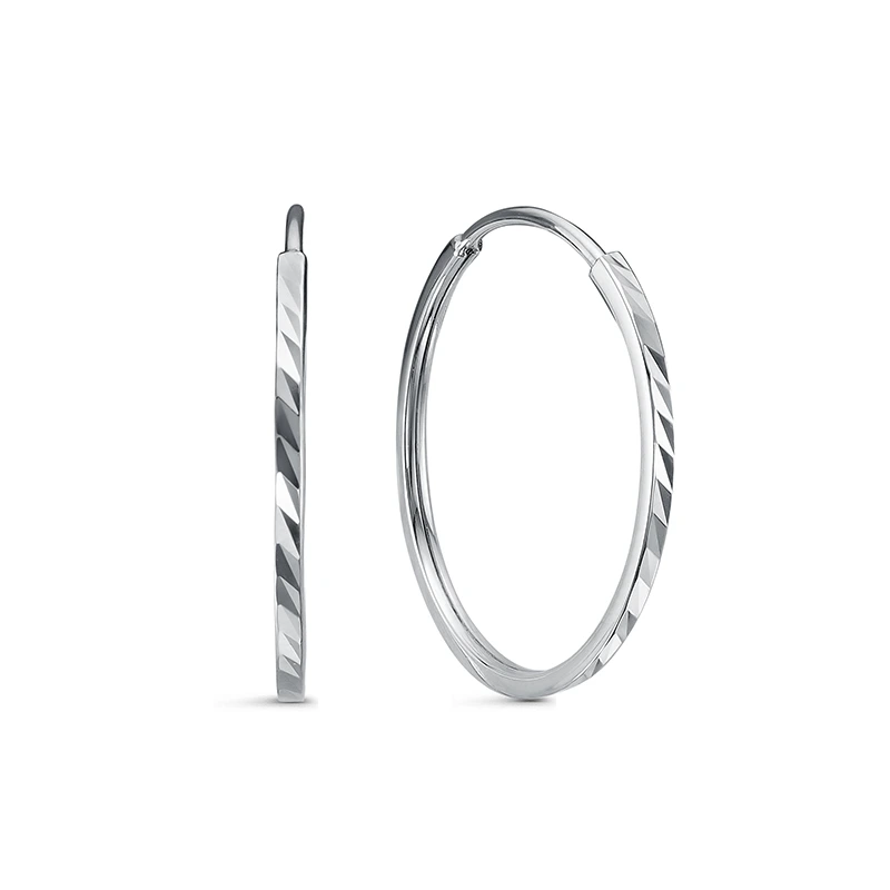 Серьги-конго из белого золота с алмазной гранью
