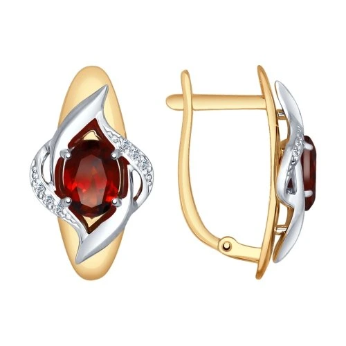 Серьги из красного золота с гранатами и фианитами
