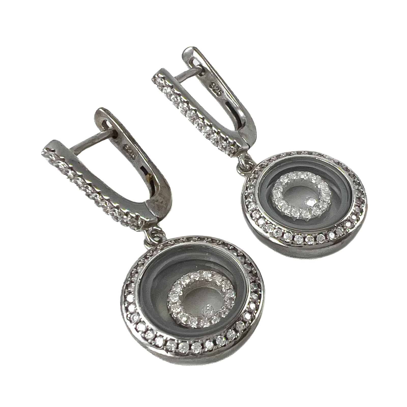 Серьги из серебра с цирконом и стеклом