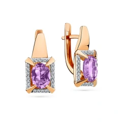 Серьги из красного золота с аметистами и фианитами