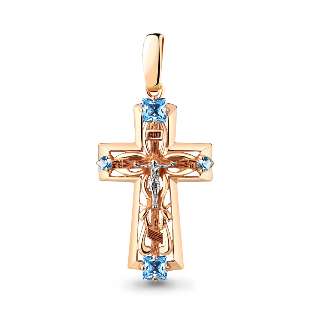 Крестик христианский из красного золота с топазами
