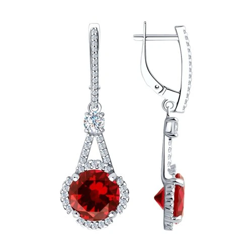 Серьги из серебра с корундами и фианитами
