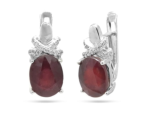 Серьги из серебра с корундами и цирконием