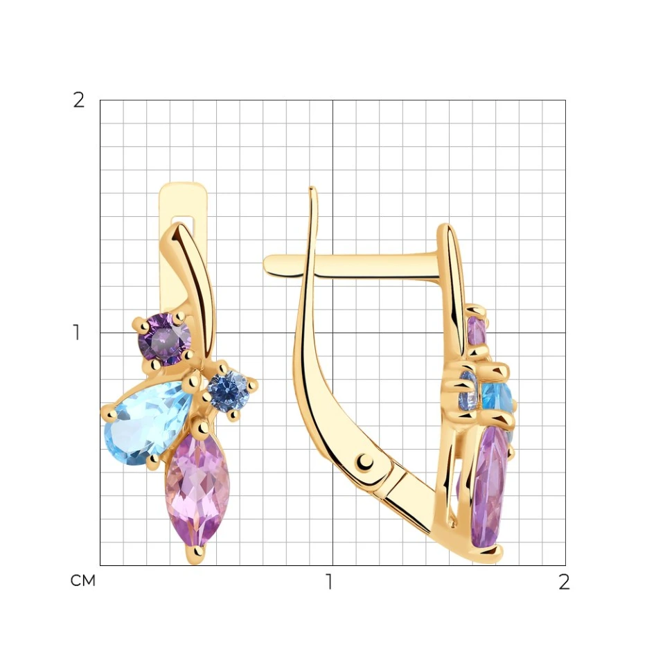 Серьги из красного золота с миксом камней