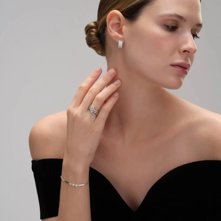 Серьги конго из серебра с фианитами