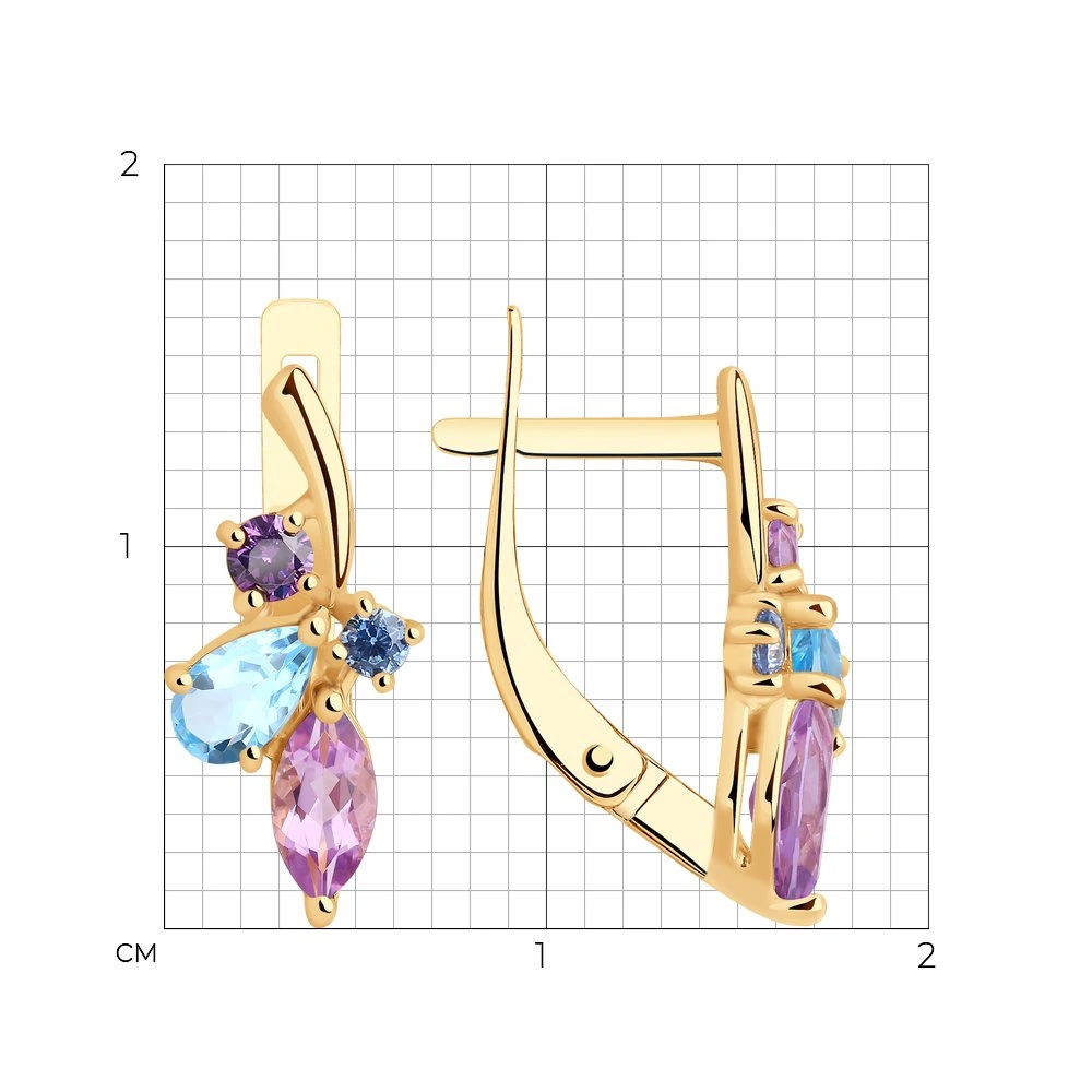Серьги из красного золота с миксом камней