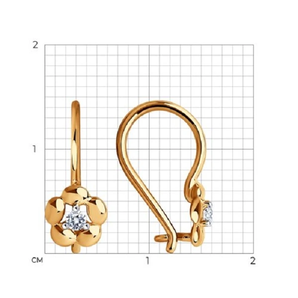Серьги из красного золота 585 пробы с фианитами