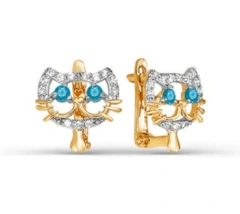 Серьги из красного золота 585 пробы с кварцем и фианитами