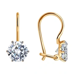 Серьги из красного золота 585 пробы с фианитами