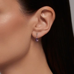 Серьги из красного золота с аметистами и фианитами