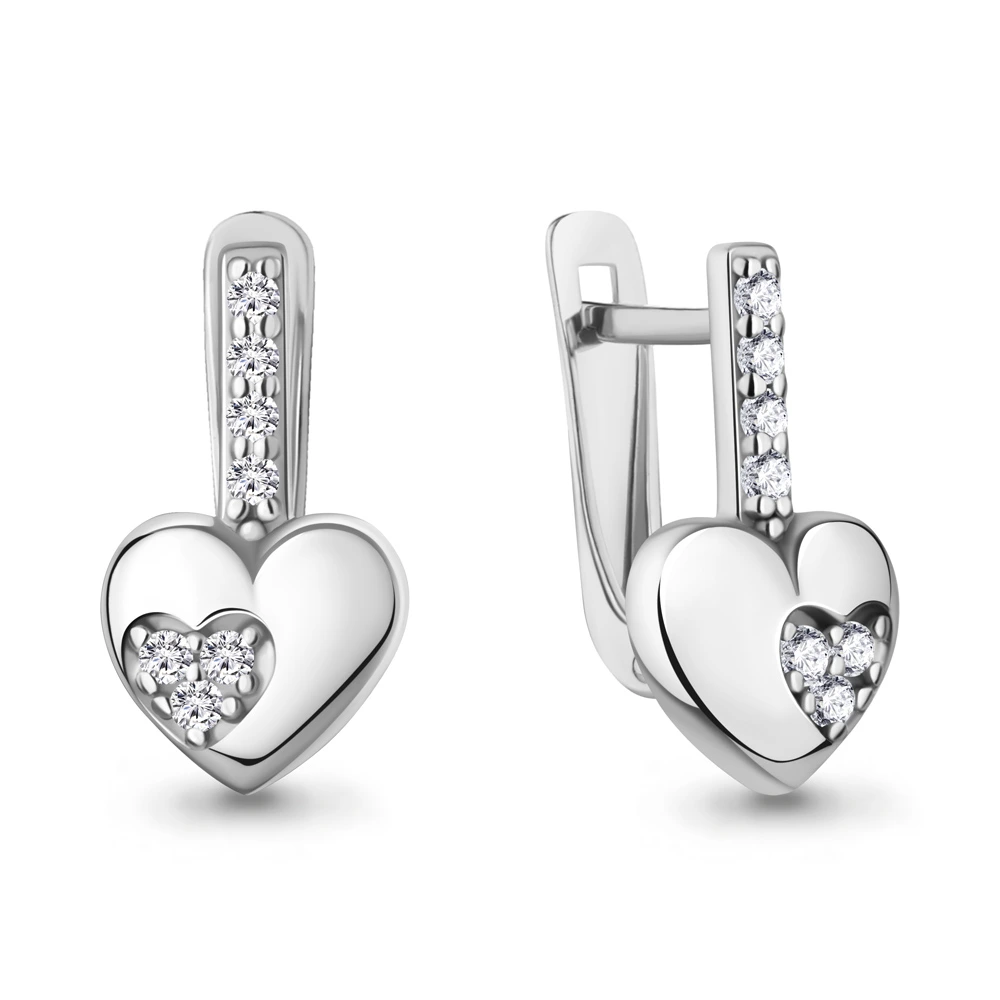 Серьги «Сердце» из серебра с фианитами