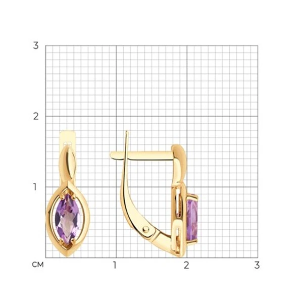 Серьги из красного золота с аметистами