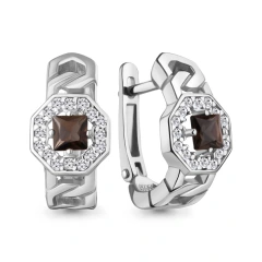 Серьги из серебра с раухтопазом и фианитами