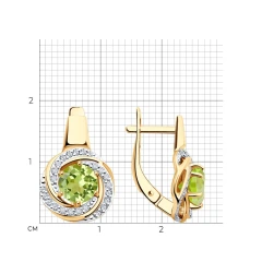 Серьги из красного золота с хризолитом и фианитами