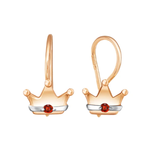 Серьги «Короны» из красного золота 585 пробы с цирконием