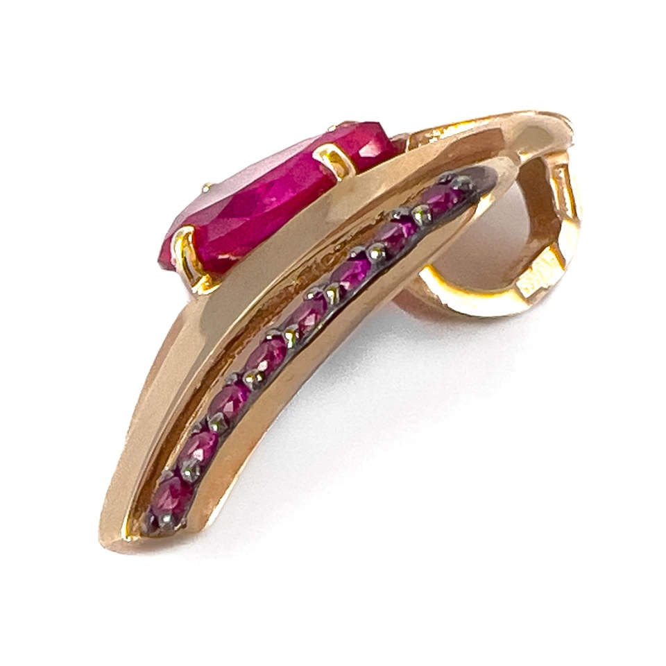 Подвеска из красного золота 585 пробы с рубином и фианитами