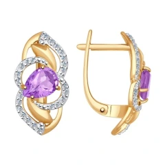 Серьги из красного золота с аметистами и фианитами
