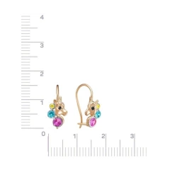 Серьги «Единорог» из красного золота 585 пробы с фианитами и корундами