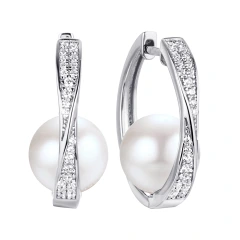 Серьги из серебра с жемчугом и фианитами