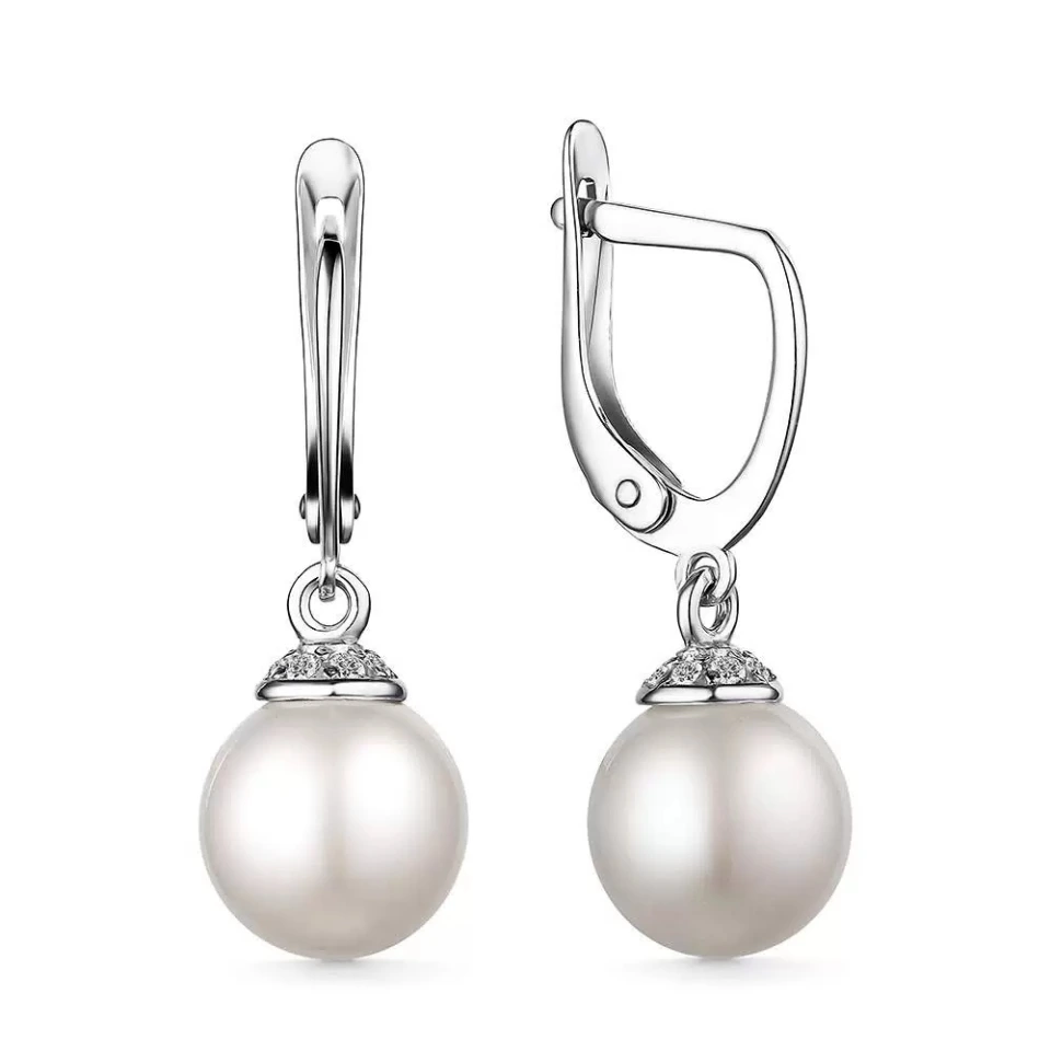 Серьги из серебра с жемчугом и фианитами