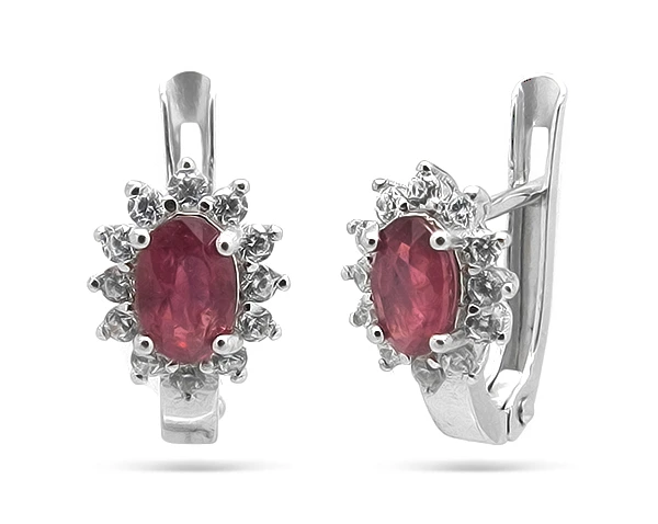 Серьги из серебра с корундами и цирконами