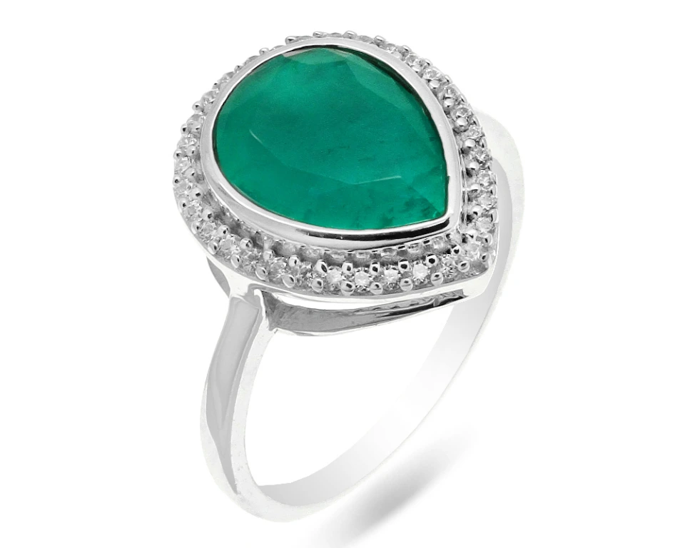 Кольцо из серебра с турмалином параиба и цирконием