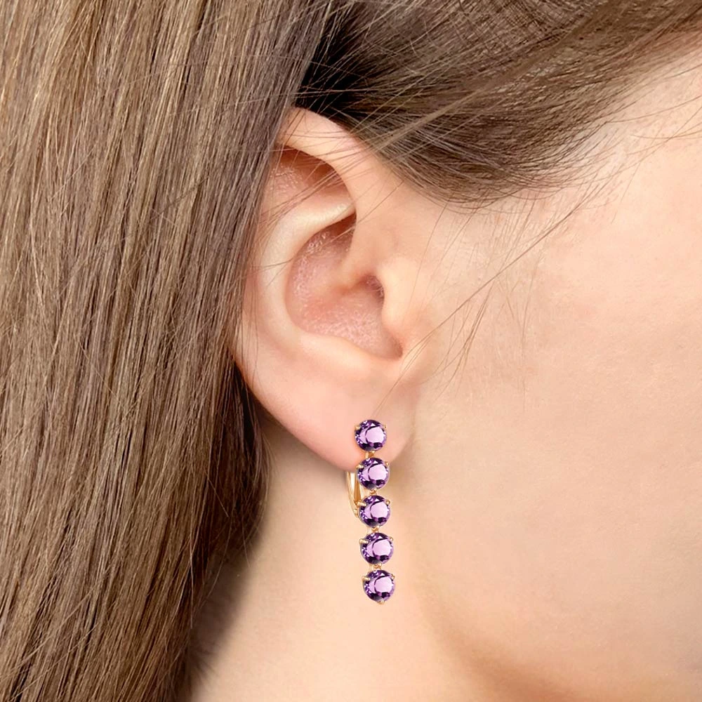 Серьги из красного золота с аметистами