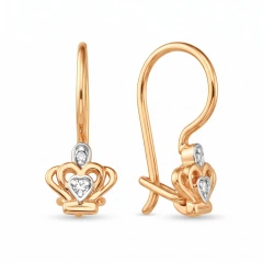 Серьги «Короны» из красного золота 585 пробы с фианитами