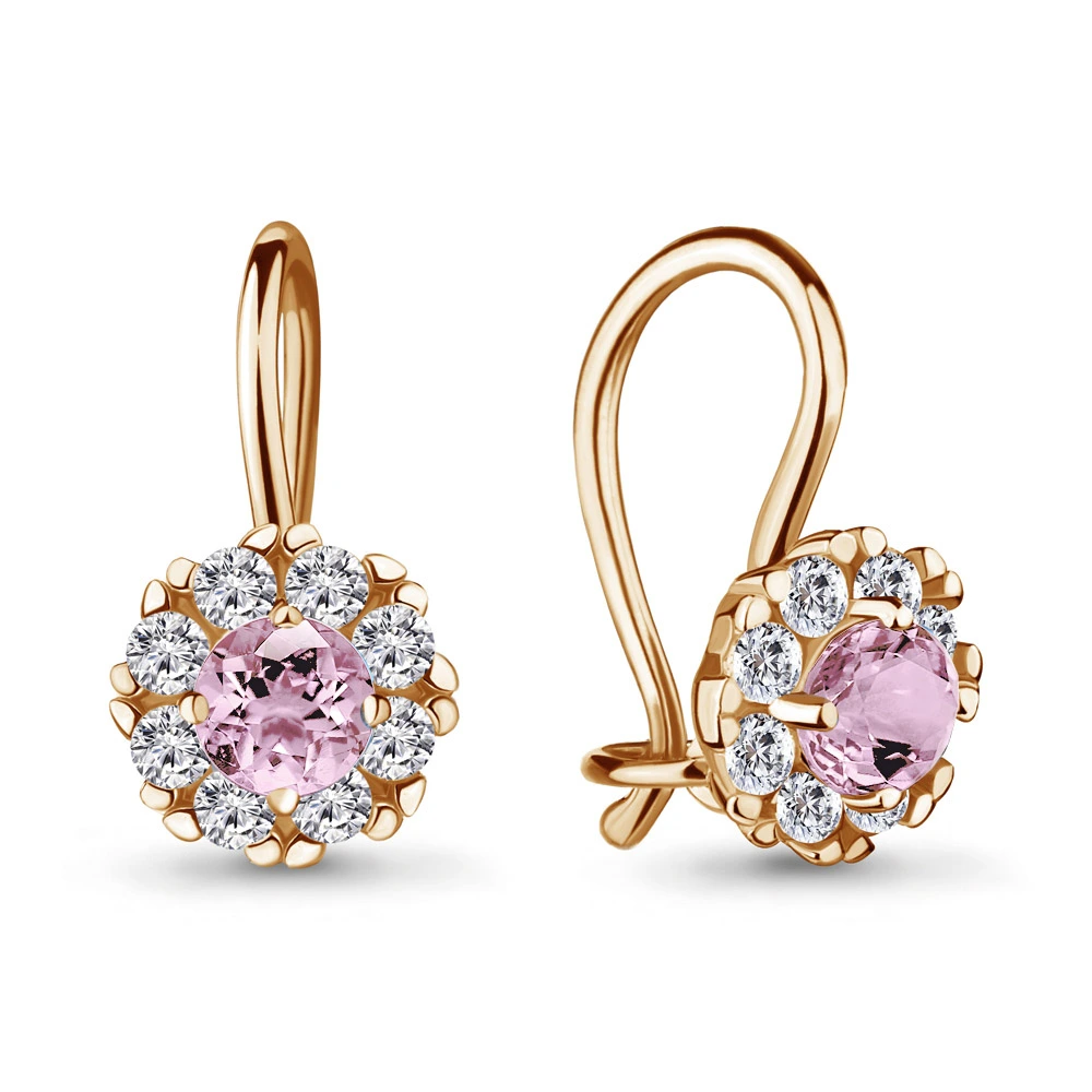 Серьги из красного золота 585 пробы с фианитами