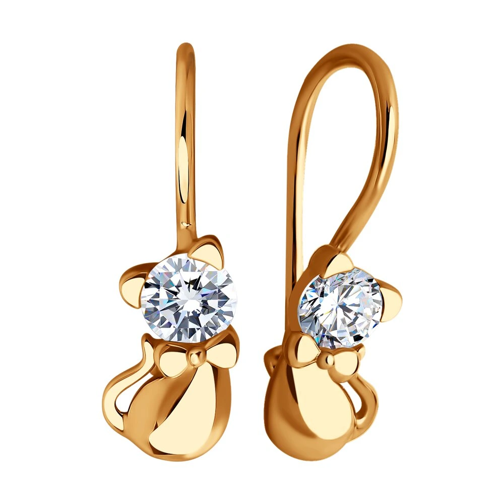 Серьги из красного золота 585 пробы с фианитами
