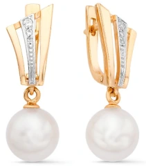 Серьги из красного золота с жемчугом и фианитами