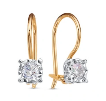 Серьги из красного золота 585 пробы с фианитами