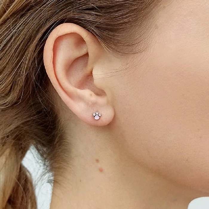 Серьги «Лапки» из красного золота 585 пробы с эмалью