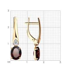 Серьги из красного золота с гранатами и фианитами